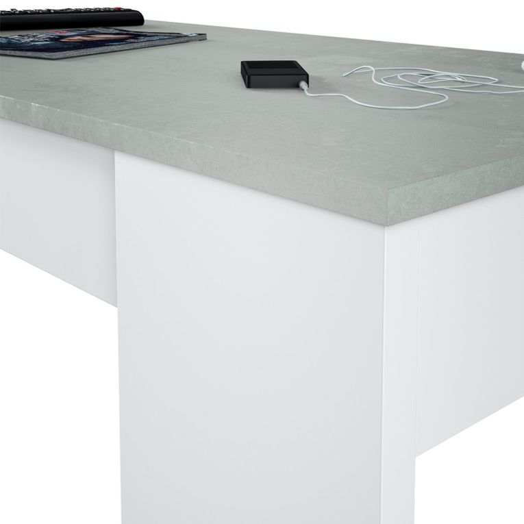 Tavolino da salotto Oceanside, Tavolino da caffè con piano elevabile, Tavolo basso da soggiorno, 100x50h45-56 cm, Bianco e cemento