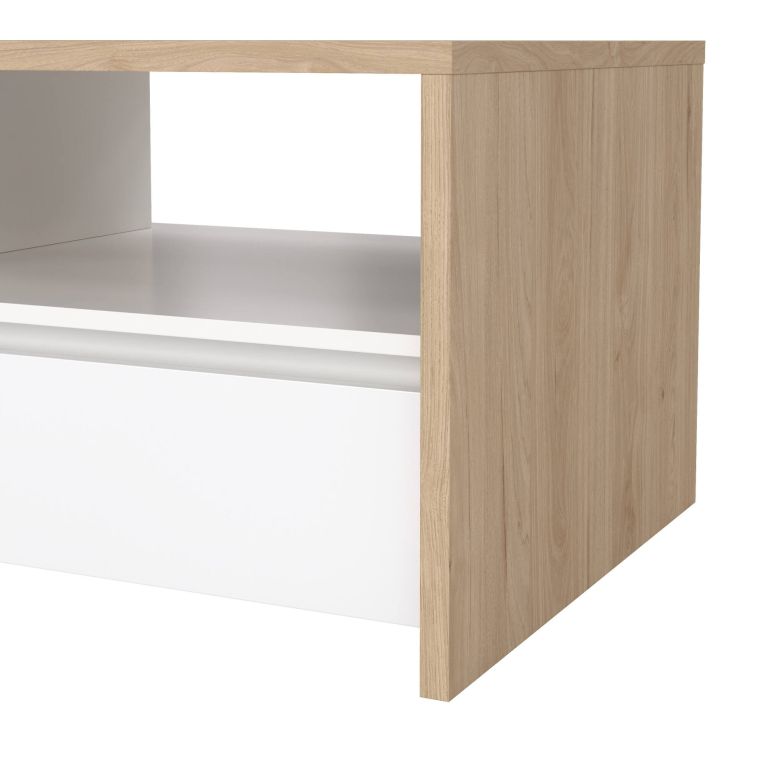 Tavolino da salotto Octavia, Tavolo basso da caffè, Portariviste per divano, Ripiano da soggiorno, 60x120 h46 cm, Rovere e Bianco