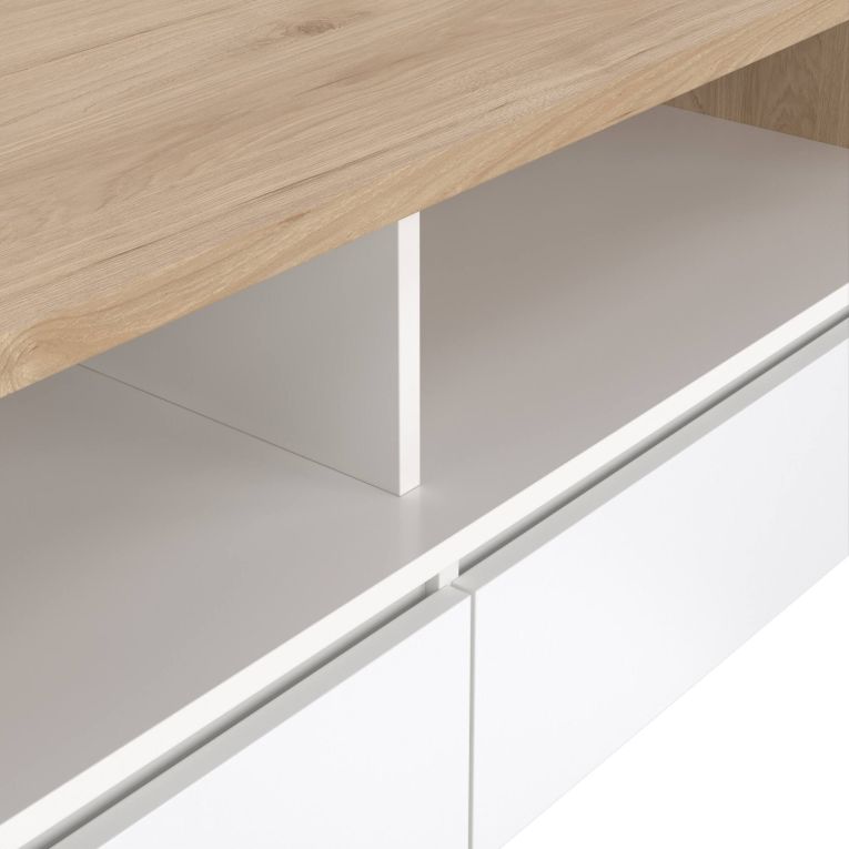 Tavolino da salotto Octavia, Tavolo basso da caffè, Portariviste per divano, Ripiano da soggiorno, 60x120 h46 cm, Rovere e Bianco