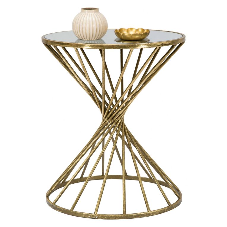 Tavolino da Salotto oro Bianco Forma Rotondo Colore Ripiano Bianco 42x42x50h cm, Materiale Struttura in Vetro - FoxGla