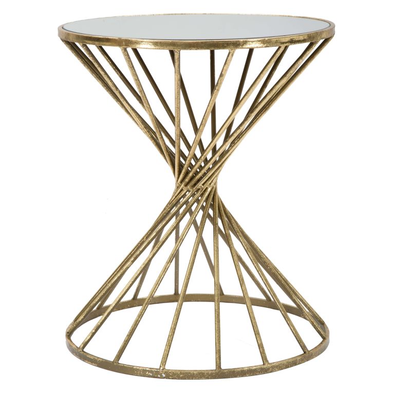 Tavolino da Salotto oro Bianco Forma Rotondo Colore Ripiano Bianco 42x42x50h cm, Materiale Struttura in Vetro - FoxGla