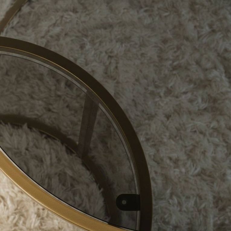 Tavolino da Salotto oro Bronzo set di 2 Tavolini Forma Rotondo 60x60x43h cm, Materiale Struttura in Vetro - Xaden