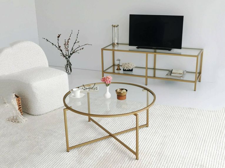 Tavolino da Salotto oro Cassetti 83x83x40h cm, Vani - Ecaterina