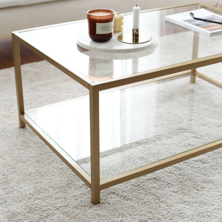Tavolino da Salotto oro Cassetti 90x60x40h cm, un Vano - Mina