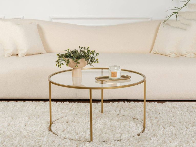 Tavolino da Salotto oro Cassetti Peso Massimo Supportato 10 kg 80x80x43h cm, Vani - Geralt