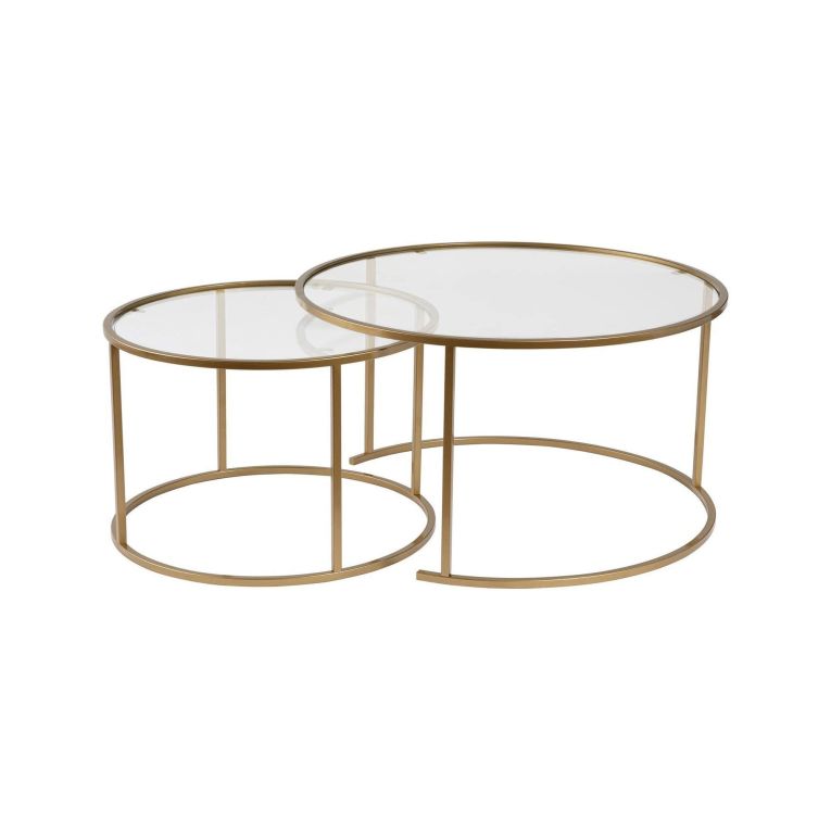Tavolino da Salotto oro Cassetti set di 2 Tavolini 80x80x43h cm, Vani - Aedion