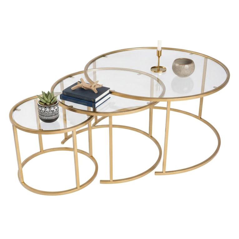 Tavolino da Salotto oro Cassetti set di 3 Tavolini Peso Massimo Supportato 10 kg 80x80x43h cm, Vani - Rowan