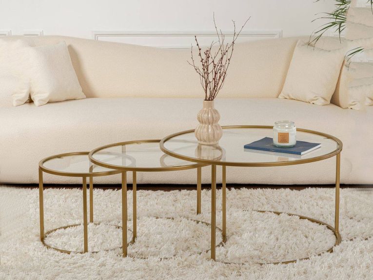 Tavolino da Salotto oro Cassetti set di 3 Tavolini Peso Massimo Supportato 10 kg 80x80x43h cm, Vani - Rowan