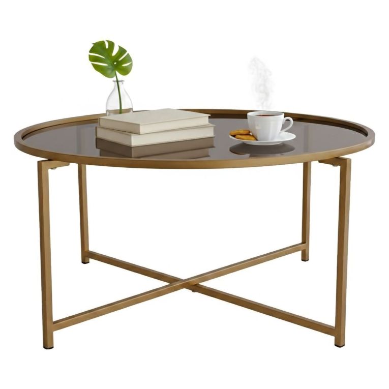 Tavolino da Salotto oro Effetto Fume Forma Rotonda 83x83x40h cm, Sfumatura Colore Ripiano Fume - Ecaterina