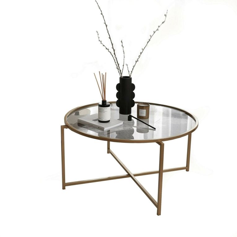 Tavolino da Salotto oro Effetto Fume Forma Rotonda 83x83x40h cm, Sfumatura Colore Ripiano Fume - Ecaterina