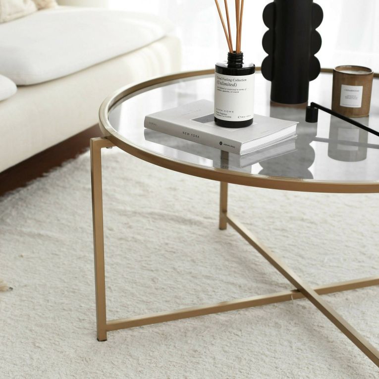 Tavolino da Salotto oro Effetto Fume Forma Rotonda 83x83x40h cm, Sfumatura Colore Ripiano Fume - Ecaterina
