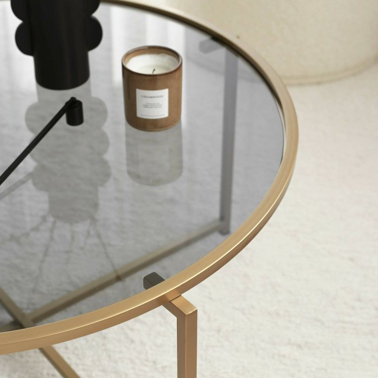 Tavolino da Salotto oro Effetto Fume Forma Rotonda 83x83x40h cm, Sfumatura Colore Ripiano Fume - Ecaterina