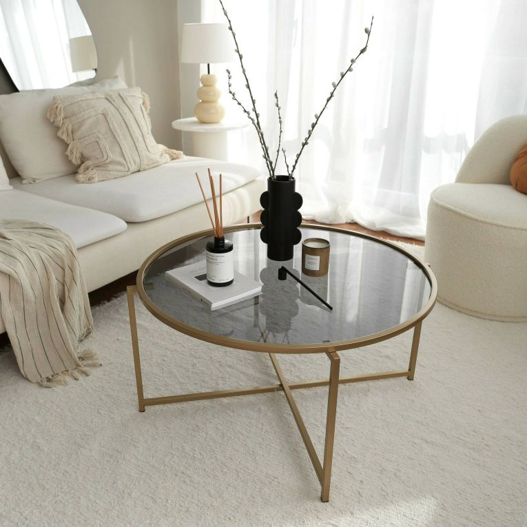 Tavolino da Salotto oro Effetto Fume Forma Rotonda 83x83x40h cm, Sfumatura Colore Ripiano Fume - Ecaterina