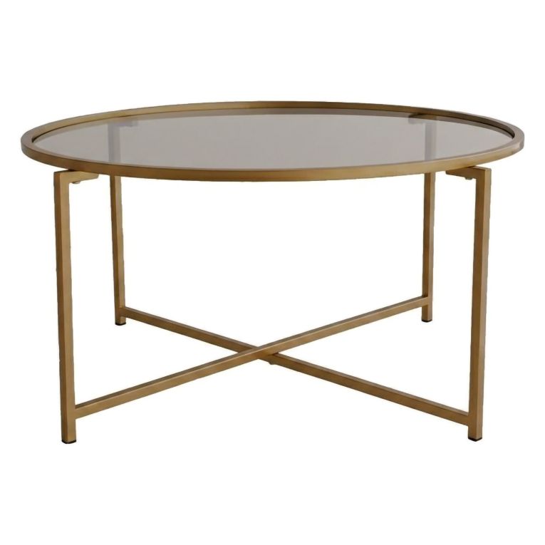 Tavolino da Salotto oro Effetto Fume Forma Rotonda 83x83x40h cm, Sfumatura Colore Ripiano Fume - Ecaterina