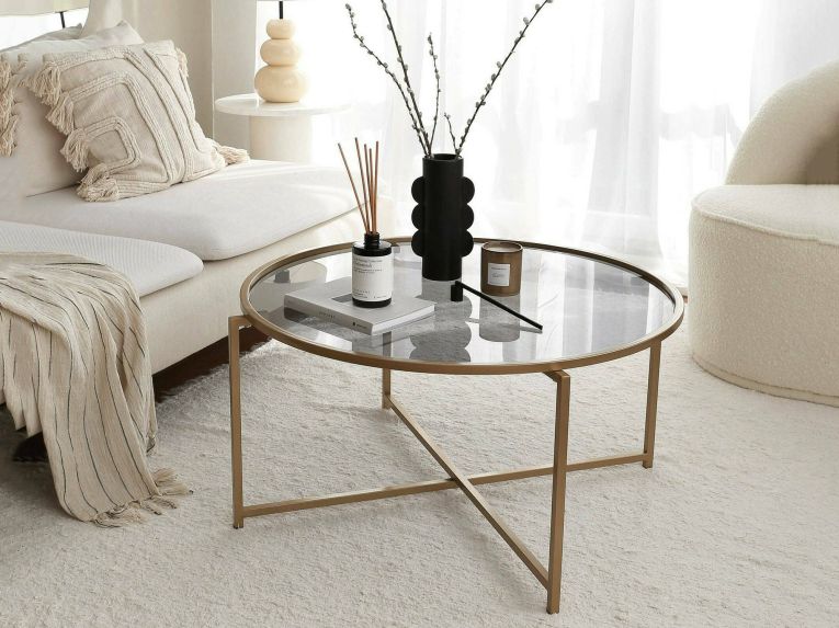 Tavolino da Salotto oro Effetto Fume Forma Rotonda 83x83x40h cm, Sfumatura Colore Ripiano Fume - Ecaterina