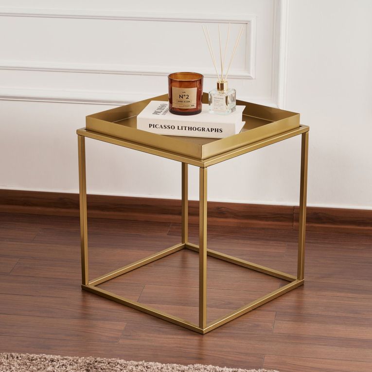 Tavolino da Salotto oro Forma Quadrato Materiale Piano in Metallo 45x45x52h cm, Colore Ripiano oro - Lorsica