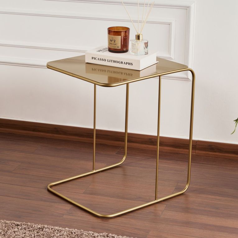 Tavolino da Salotto oro Lucido Forma Rettangolare Materiale Piano in Metallo 47x46x57h cm, Colore Ripiano oro - Cattaneo