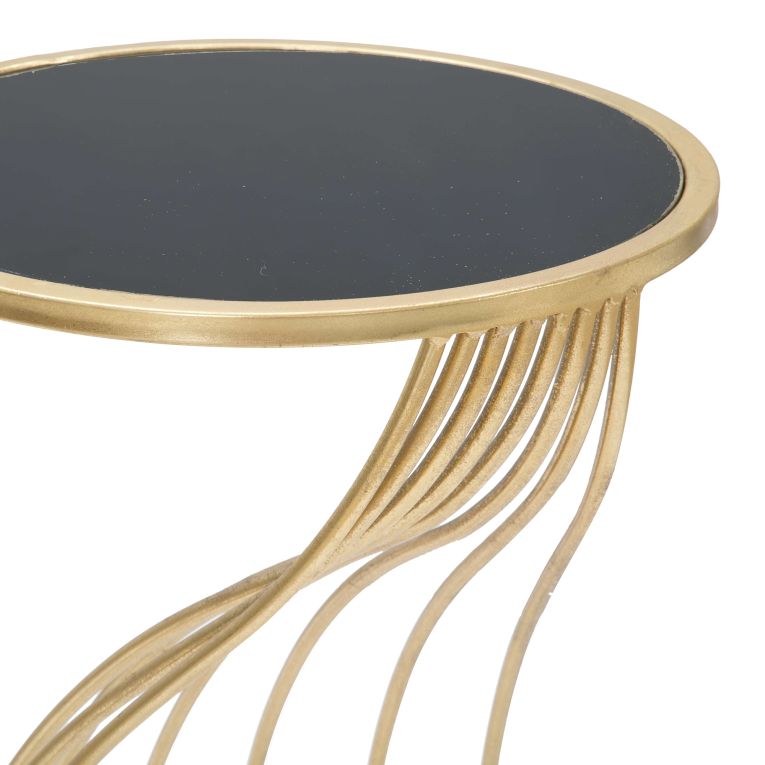 Tavolino da Salotto oro Nero Portatelefono Forma Rotondo 35x35x60h cm, Colore Ripiano Nero - Broome