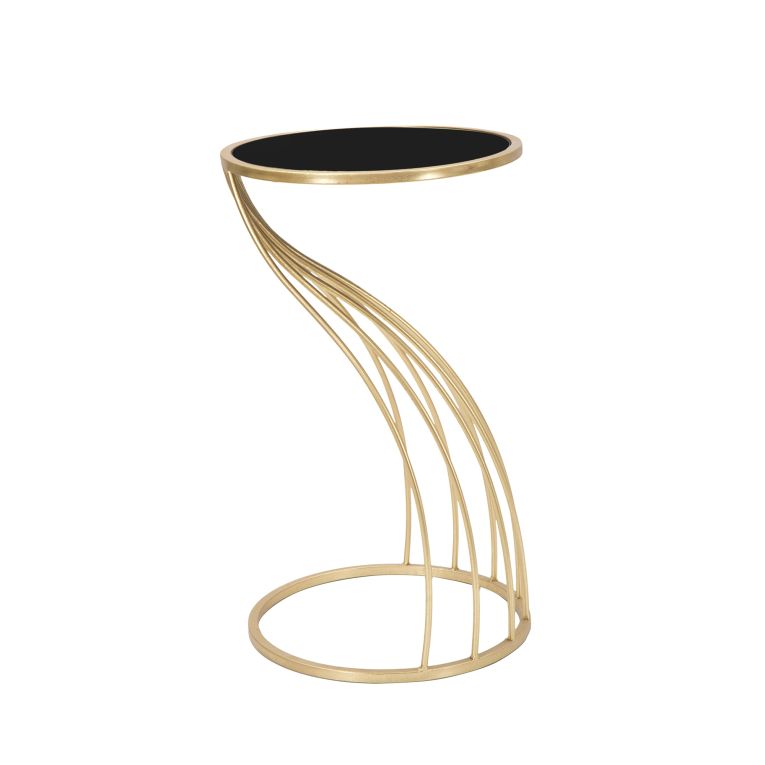Tavolino da Salotto oro Nero Portatelefono Forma Rotondo 35x35x60h cm, Colore Ripiano Nero - Broome