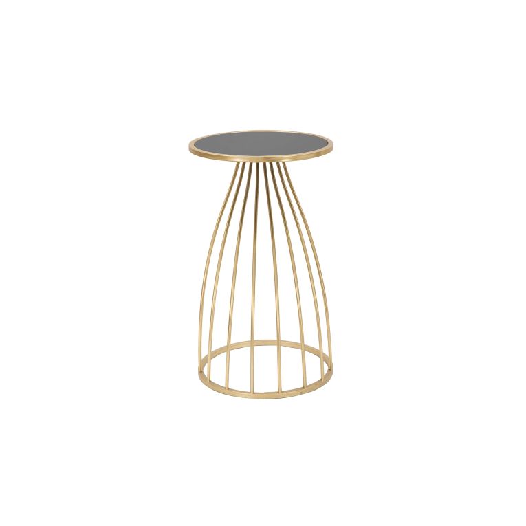Tavolino da Salotto oro Nero Portatelefono Forma Rotondo 35x35x60h cm, Colore Ripiano Nero - Broome