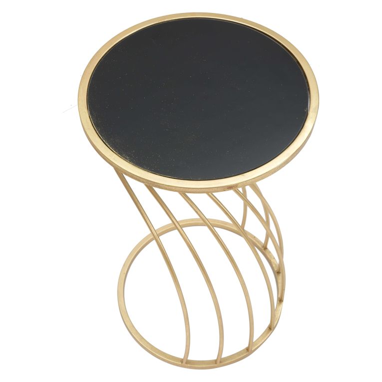 Tavolino da Salotto oro Nero Portatelefono Forma Rotondo 35x35x60h cm, Colore Ripiano Nero - Broome