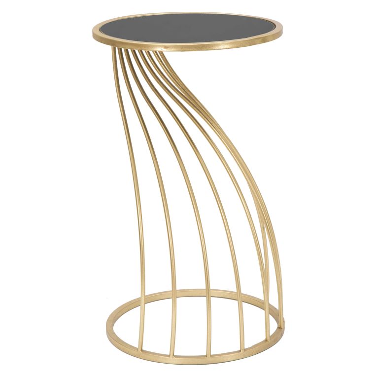 Tavolino da Salotto oro Nero Portatelefono Forma Rotondo 35x35x60h cm, Colore Ripiano Nero - Broome