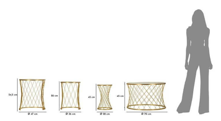 Tavolino da Salotto oro oro set di 4 Tavolini Forma Circolare 70x70x55h cm, Sfumatura Colore Ripiano Panna - Cabiaglio