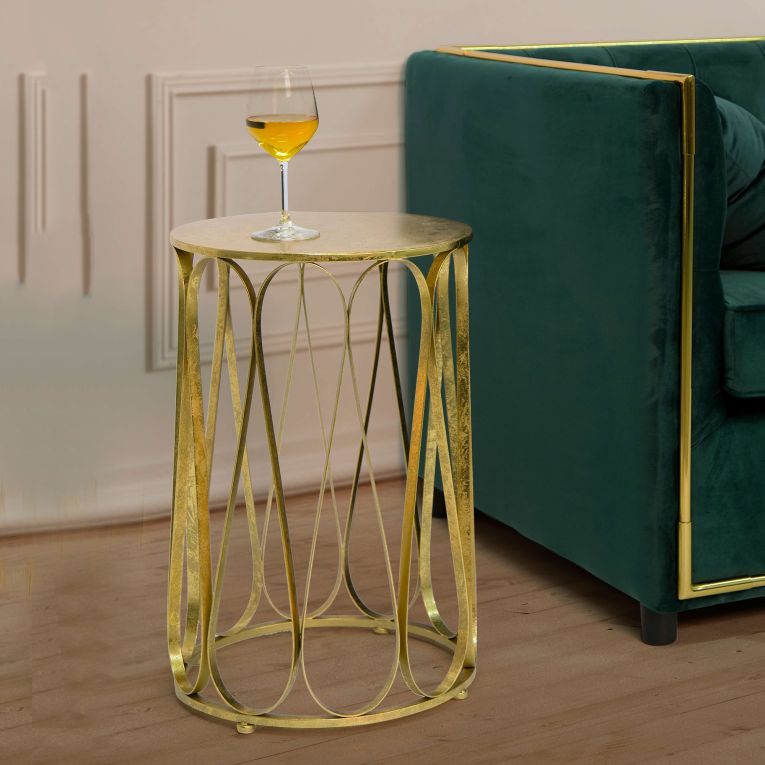 Tavolino da Salotto oro Portaoggetti Forma Rotondo 37x37x58h cm, Colore Ripiano oro - Danoba