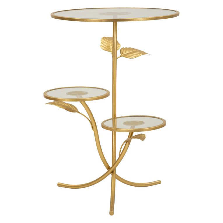 Tavolino da Salotto oro Trasparente 3 Ripiani Forma Rotondo 54x54x70h cm, Colore Ripiano Trasparente - Fana