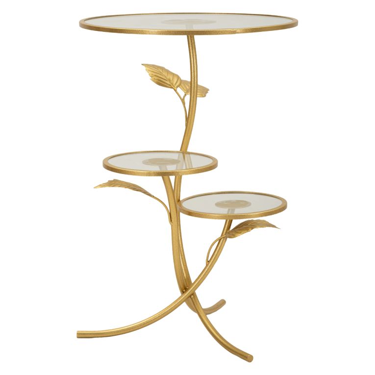 Tavolino da Salotto oro Trasparente 3 Ripiani Forma Rotondo 54x54x70h cm, Colore Ripiano Trasparente - Fana