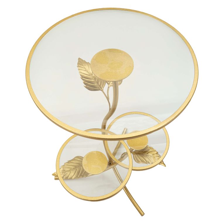 Tavolino da Salotto oro Trasparente 3 Ripiani Forma Rotondo 54x54x70h cm, Colore Ripiano Trasparente - Fana