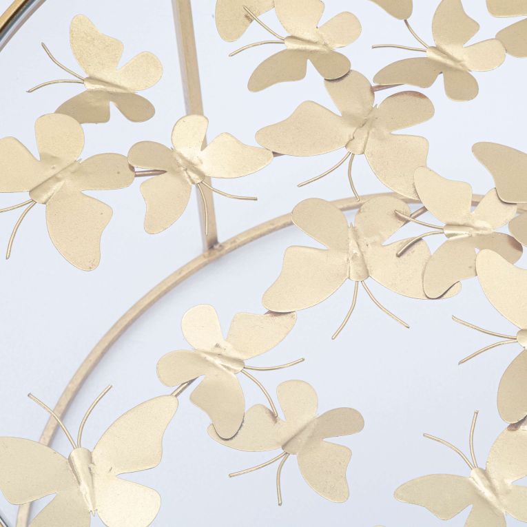 Tavolino da Salotto oro Trasparente Decorazioni con Farfalle Forma Rotondo 60x60x41h cm, Colore Ripiano Trasparente - Taketa