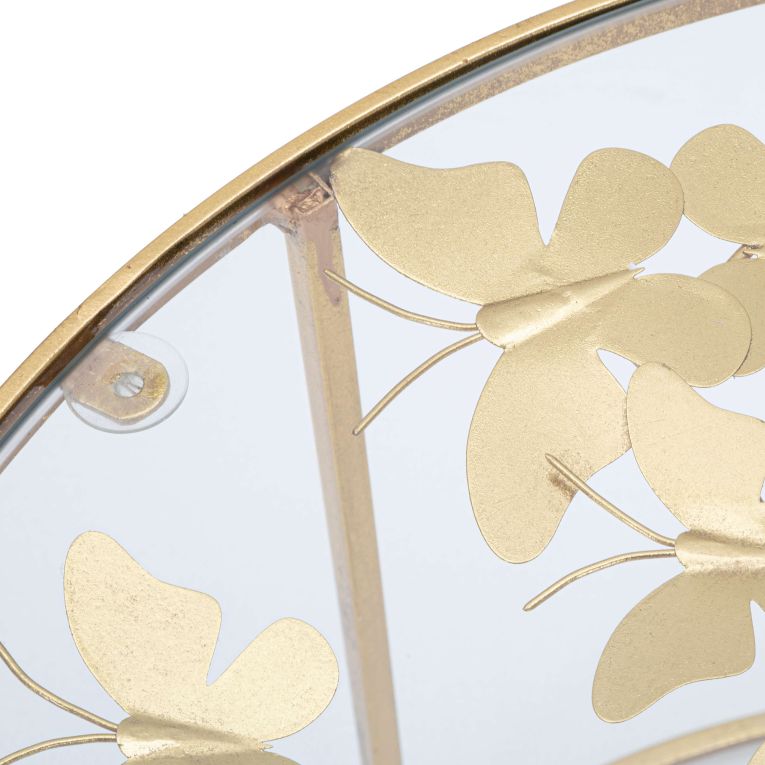 Tavolino da Salotto oro Trasparente Decorazioni con Farfalle Forma Rotondo 60x60x41h cm, Colore Ripiano Trasparente - Taketa