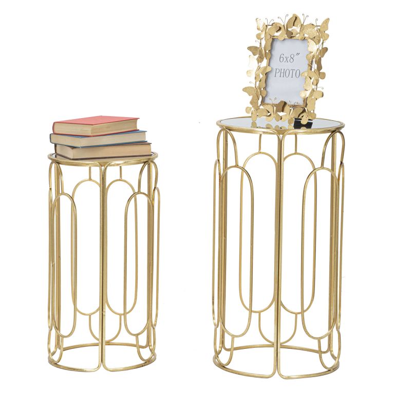 Tavolino da Salotto oro Trasparente set da 2 Forma Rotondo 37x37x70h cm, Colore Ripiano Trasparente - Kuldig