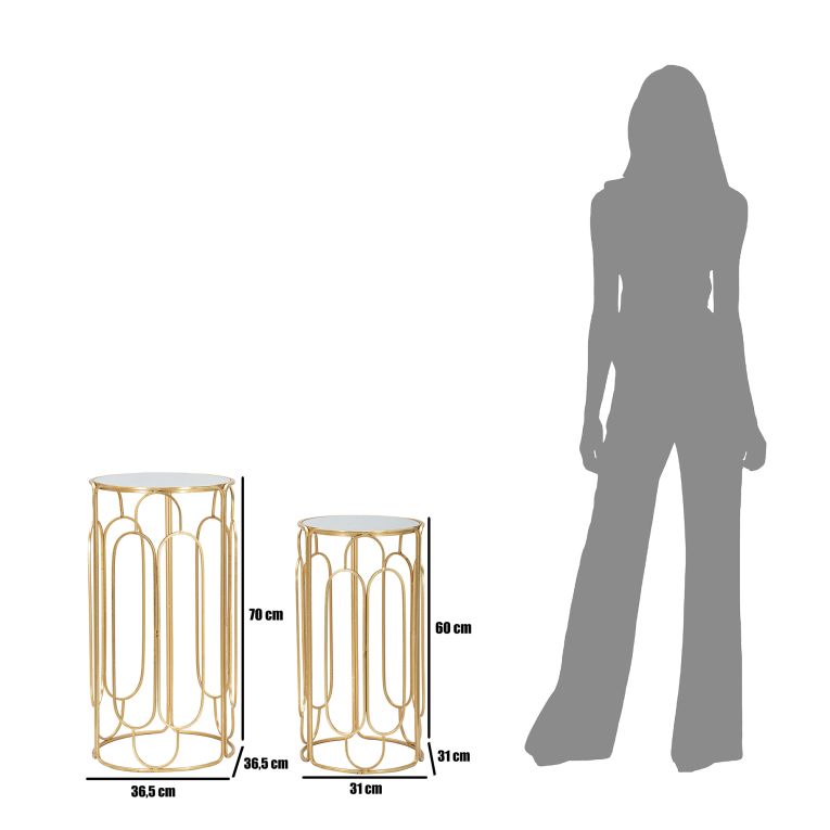 Tavolino da Salotto oro Trasparente set da 2 Forma Rotondo 37x37x70h cm, Colore Ripiano Trasparente - Kuldig