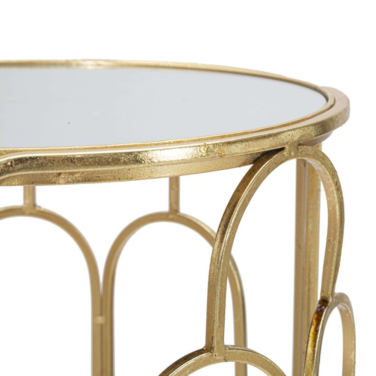 Tavolino da Salotto oro Trasparente set da 2 Forma Rotondo 37x37x70h cm, Colore Ripiano Trasparente - Kuldig