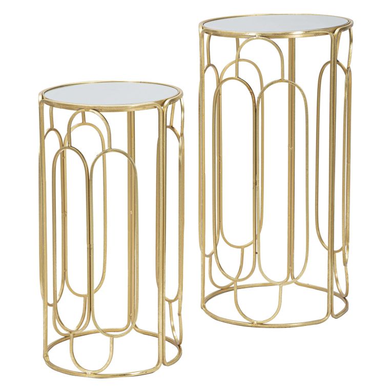 Tavolino da Salotto oro Trasparente set da 2 Forma Rotondo 37x37x70h cm, Colore Ripiano Trasparente - Kuldig