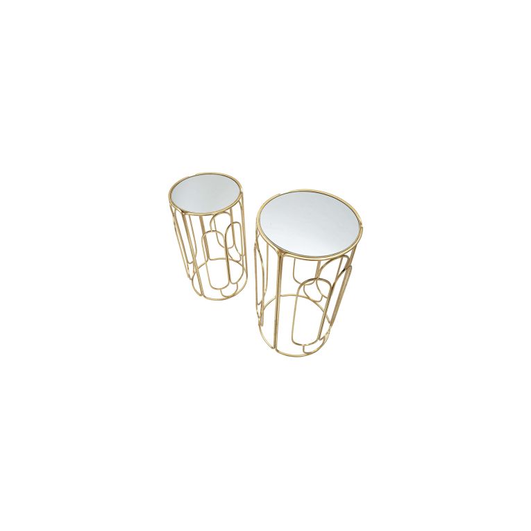 Tavolino da Salotto oro Trasparente set da 2 Forma Rotondo 37x37x70h cm, Colore Ripiano Trasparente - Kuldig