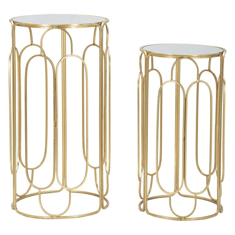 Tavolino da Salotto oro Trasparente set da 2 Forma Rotondo 37x37x70h cm, Colore Ripiano Trasparente - Kuldig
