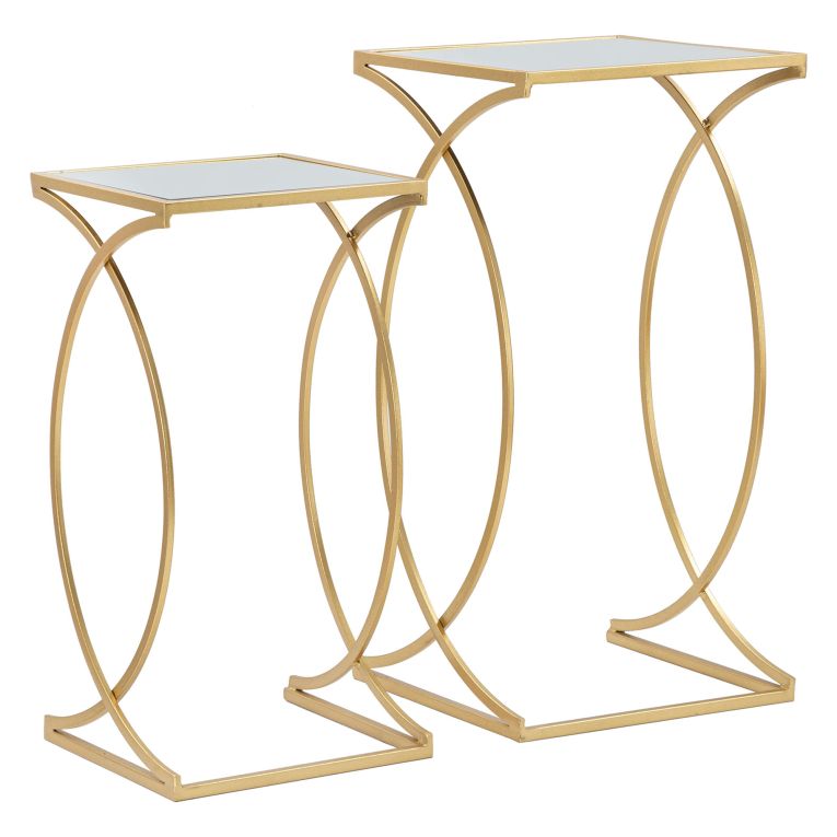 Tavolino da Salotto oro Trasparente set da 2 Modulabili Forma Quadrato 35x35x70h cm, Colore Ripiano Trasparente - Gane