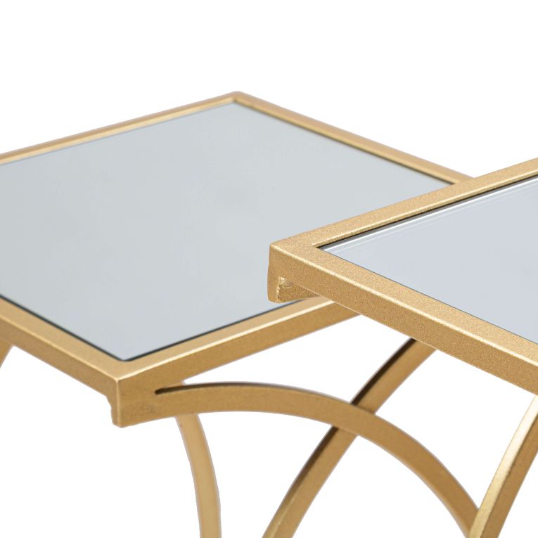 Tavolino da Salotto oro Trasparente set da 2 Modulabili Forma Quadrato 35x35x70h cm, Colore Ripiano Trasparente - Gane