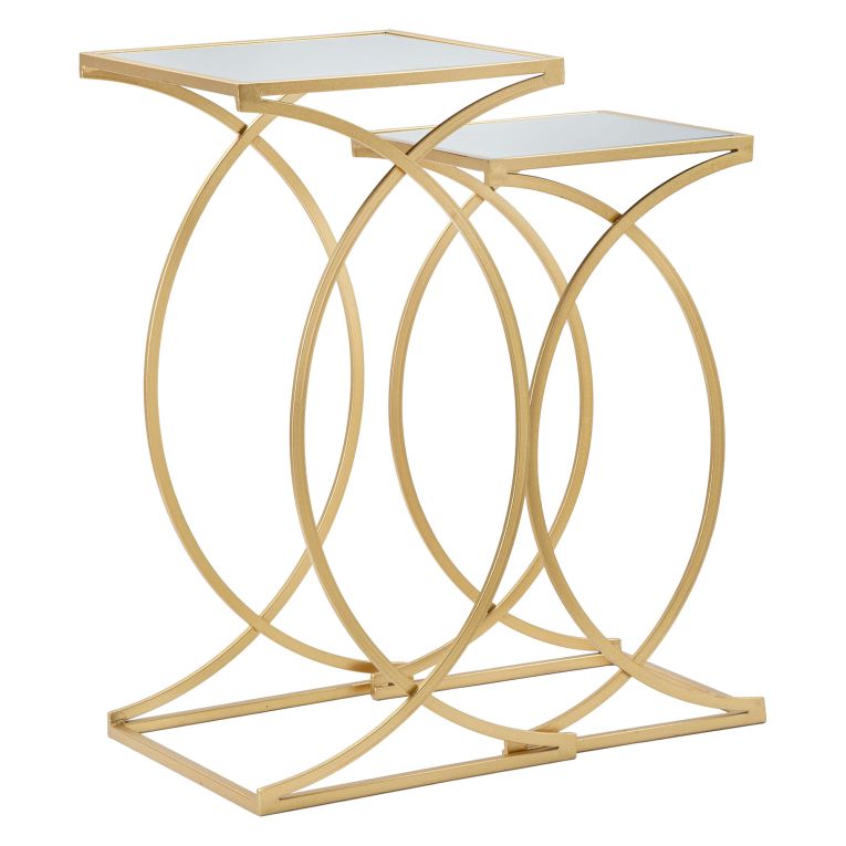 Tavolino da Salotto oro Trasparente set da 2 Modulabili Forma Quadrato 35x35x70h cm, Colore Ripiano Trasparente - Gane