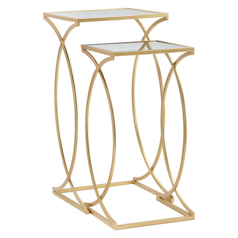 Tavolino da Salotto oro Trasparente set da 2 Modulabili Forma Quadrato 35x35x70h cm, Colore Ripiano Trasparente - Gane