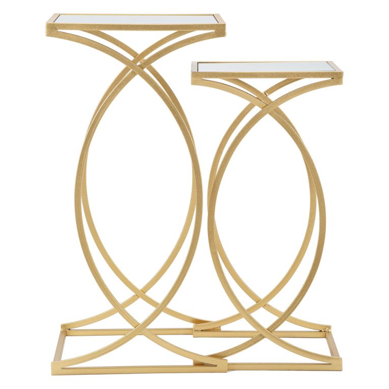 Tavolino da Salotto oro Trasparente set da 2 Modulabili Forma Quadrato 35x35x70h cm, Colore Ripiano Trasparente - Gane