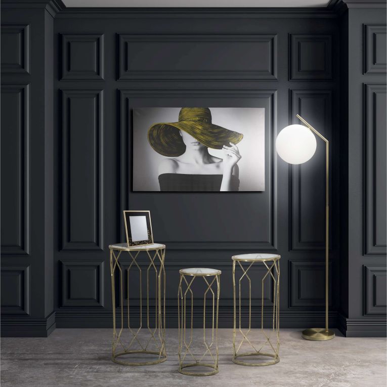 Tavolino da Salotto oro Trasparente set da 3 Portatelefono Forma Rotondo 32x32x71h cm, Colore Ripiano Trasparente - Gerald