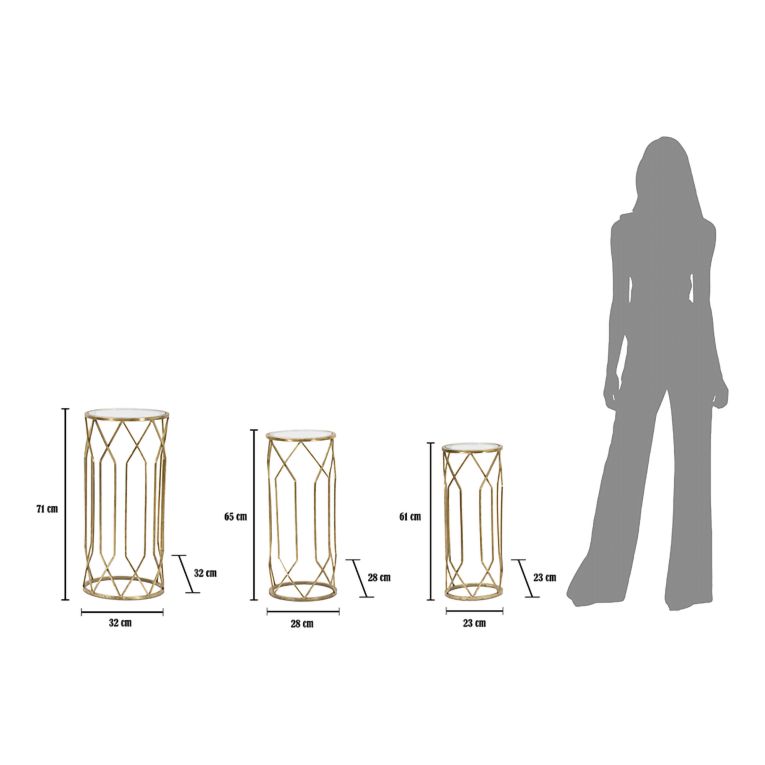 Tavolino da Salotto oro Trasparente set da 3 Portatelefono Forma Rotondo 32x32x71h cm, Colore Ripiano Trasparente - Gerald