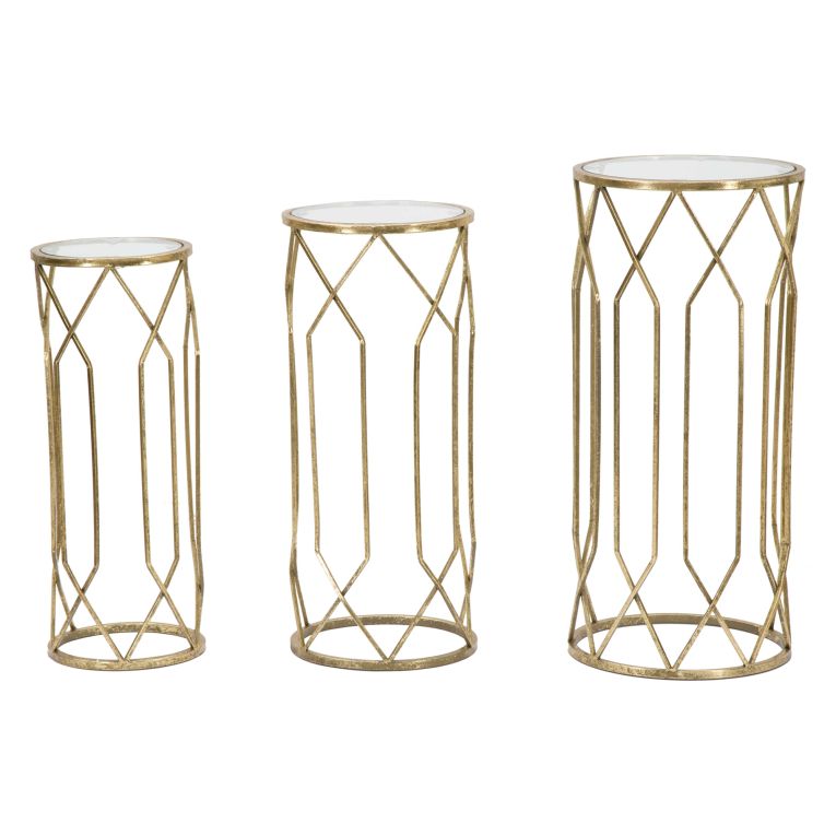 Tavolino da Salotto oro Trasparente set da 3 Portatelefono Forma Rotondo 32x32x71h cm, Colore Ripiano Trasparente - Gerald