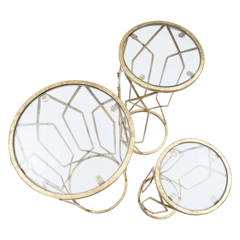 Tavolino da Salotto oro Trasparente set da 3 Portatelefono Forma Rotondo 32x32x71h cm, Colore Ripiano Trasparente - Gerald