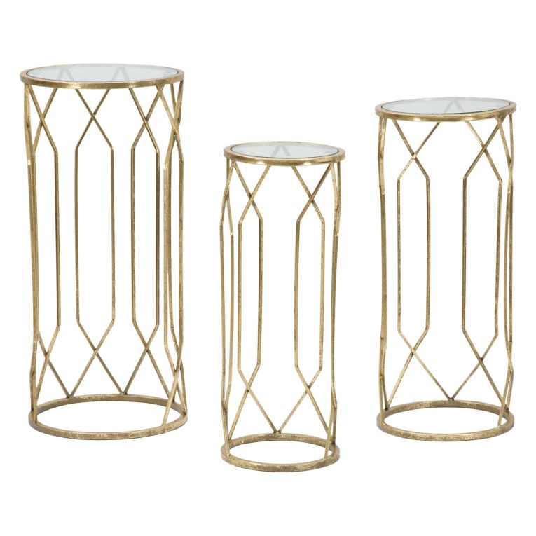 Tavolino da Salotto oro Trasparente set da 3 Portatelefono Forma Rotondo 32x32x71h cm, Colore Ripiano Trasparente - Gerald