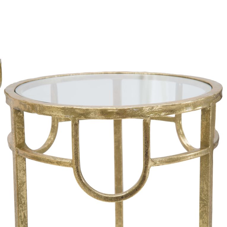 Tavolino da Salotto oro Trasparente set da 3 Portatelefono Forma Rotondo 33x33x70h cm, Colore Ripiano Trasparente - Gama